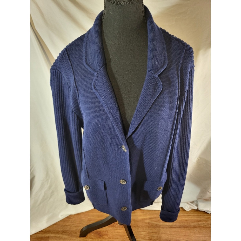 NWT lands end drifter ribbed collared blazer sweater Navy Blue Large